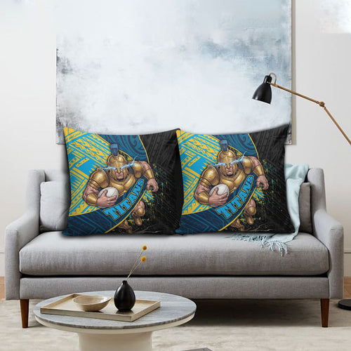 Gold Coast Titans Rugby Pillow Cover Tribal Polynesian Power Art - Lightning Mascot
