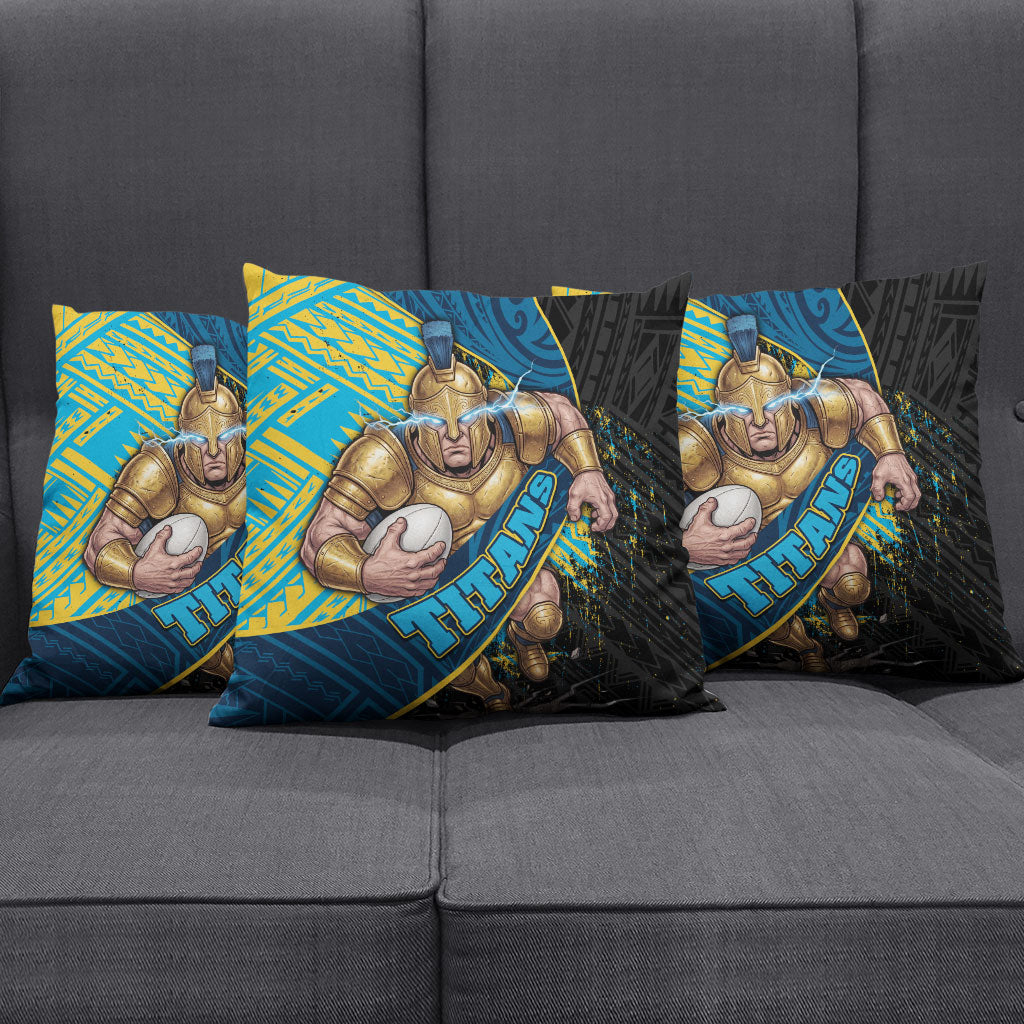 Gold Coast Titans Rugby Pillow Cover Tribal Polynesian Power Art - Lightning Mascot