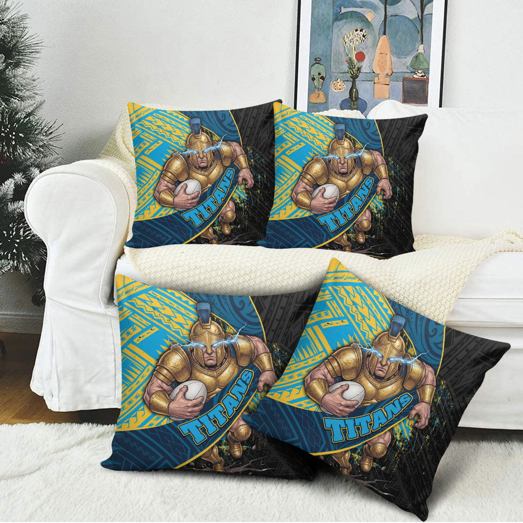 Gold Coast Titans Rugby Pillow Cover Tribal Polynesian Power Art - Lightning Mascot