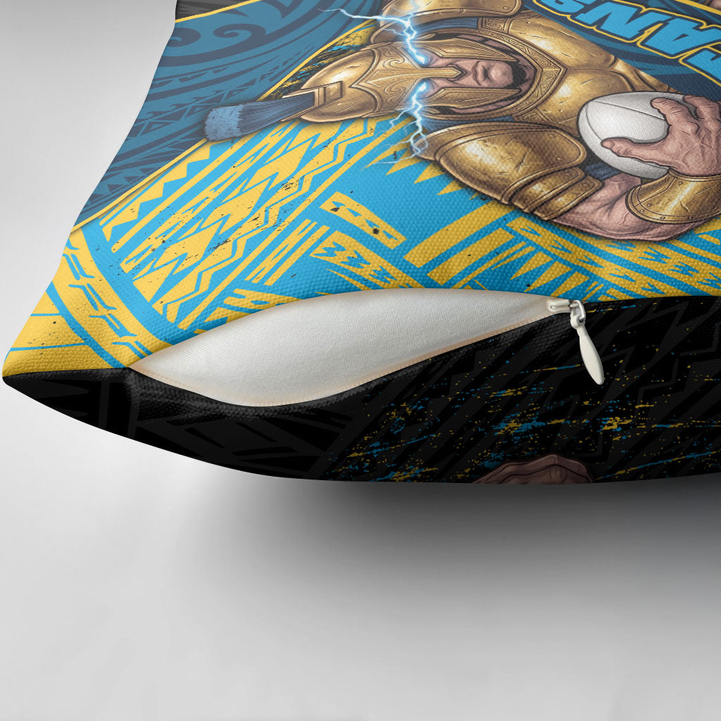 Gold Coast Titans Rugby Pillow Cover Tribal Polynesian Power Art - Lightning Mascot