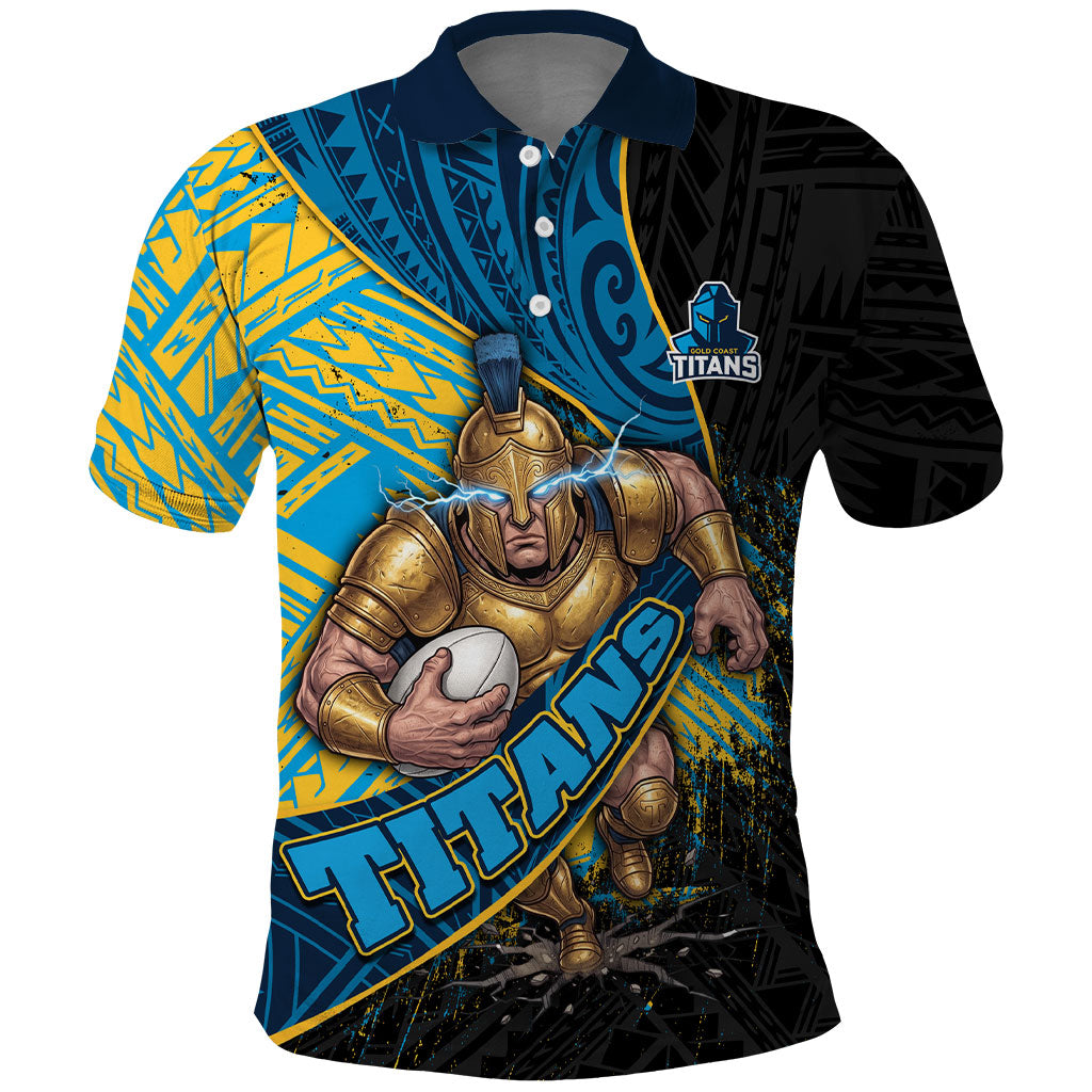 Gold Coast Titans Rugby Polo Shirt Tribal Polynesian Power Art - Lightning Mascot