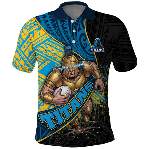 Gold Coast Titans Rugby Polo Shirt Tribal Polynesian Power Art - Lightning Mascot
