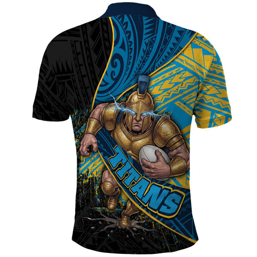 Gold Coast Titans Rugby Polo Shirt Tribal Polynesian Power Art - Lightning Mascot