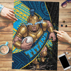 Gold Coast Titans Rugby Puzzle Tribal Polynesian Power Art - Lightning Mascot