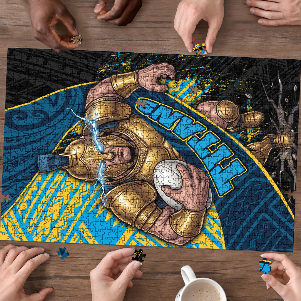 Gold Coast Titans Rugby Puzzle Tribal Polynesian Power Art - Lightning Mascot