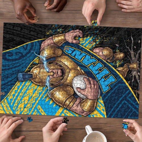 Gold Coast Titans Rugby Puzzle Tribal Polynesian Power Art - Lightning Mascot