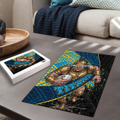 Gold Coast Titans Rugby Puzzle Tribal Polynesian Power Art - Lightning Mascot