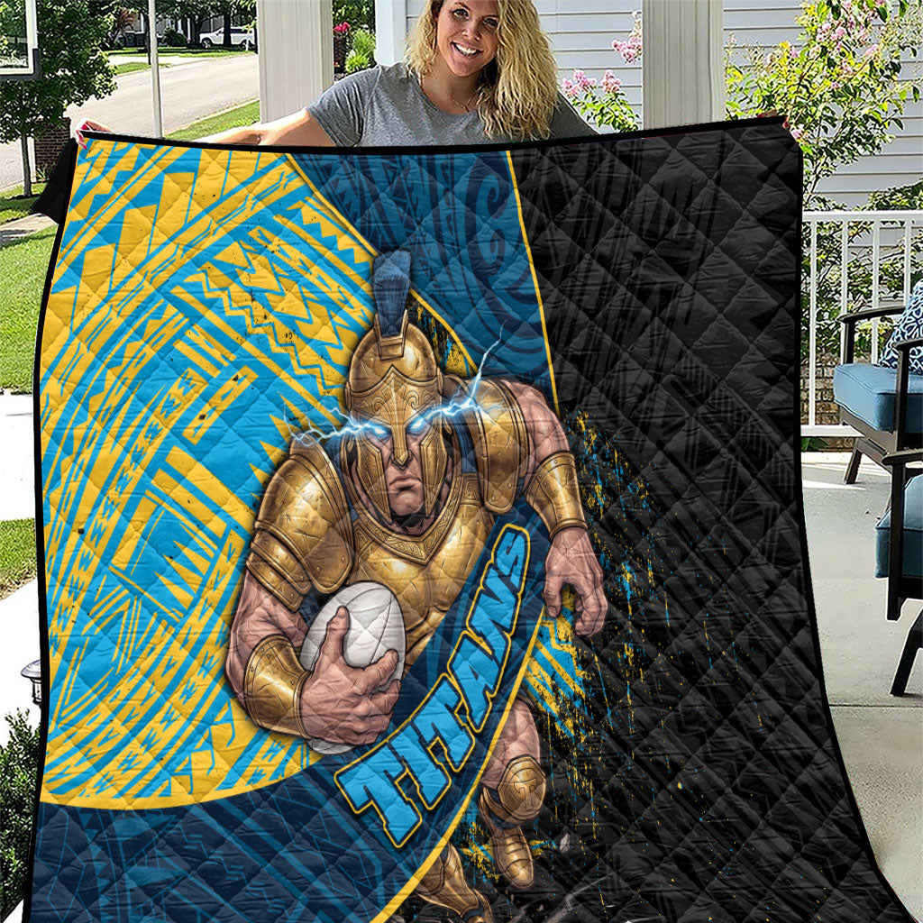 Gold Coast Titans Rugby Quilt Tribal Polynesian Power Art - Lightning Mascot