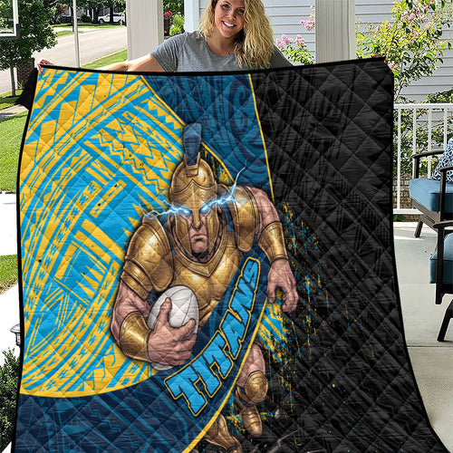 Gold Coast Titans Rugby Quilt Tribal Polynesian Power Art - Lightning Mascot