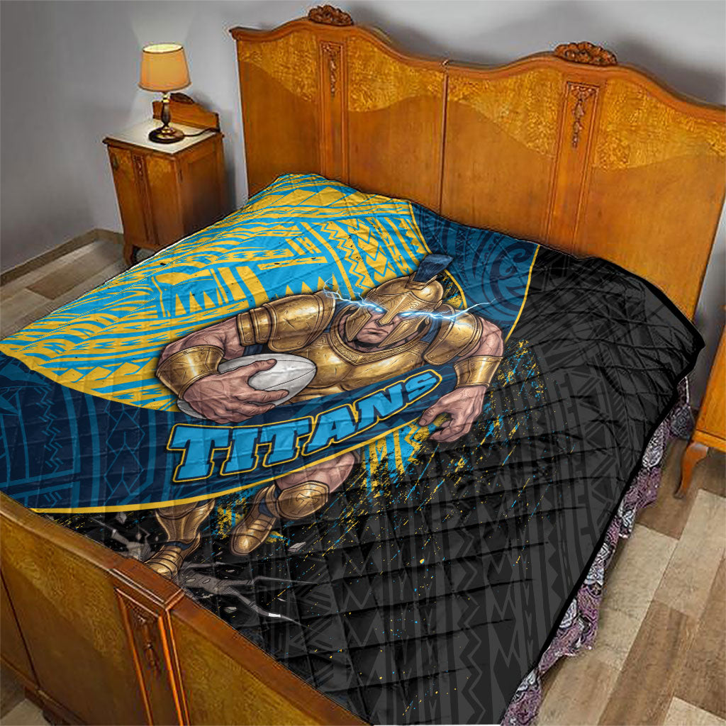 Gold Coast Titans Rugby Quilt Tribal Polynesian Power Art - Lightning Mascot