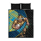 Gold Coast Titans Rugby Quilt Bed Set Tribal Polynesian Power Art - Lightning Mascot