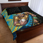 Gold Coast Titans Rugby Quilt Bed Set Tribal Polynesian Power Art - Lightning Mascot