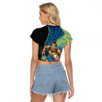 Gold Coast Titans Rugby Raglan Cropped T Shirt Tribal Polynesian Power Art - Lightning Mascot