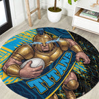 Gold Coast Titans Rugby Round Carpet Tribal Polynesian Power Art - Lightning Mascot