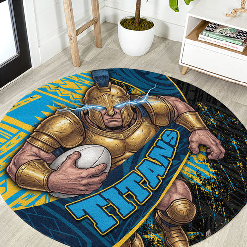 Gold Coast Titans Rugby Round Carpet Tribal Polynesian Power Art - Lightning Mascot