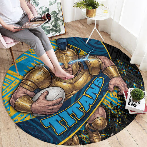 Gold Coast Titans Rugby Round Carpet Tribal Polynesian Power Art - Lightning Mascot