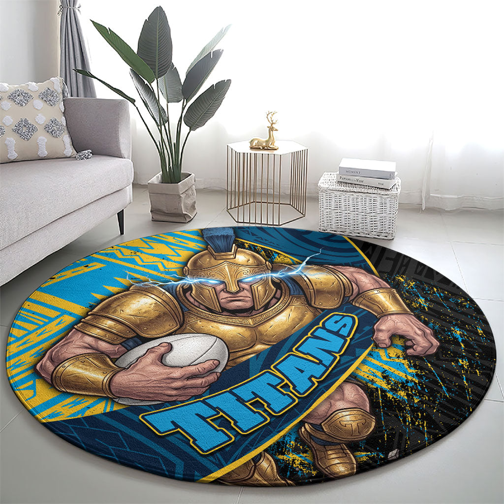 Gold Coast Titans Rugby Round Carpet Tribal Polynesian Power Art - Lightning Mascot
