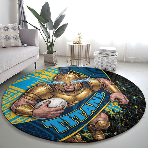 Gold Coast Titans Rugby Round Carpet Tribal Polynesian Power Art - Lightning Mascot