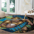 Gold Coast Titans Rugby Round Carpet Tribal Polynesian Power Art - Lightning Mascot
