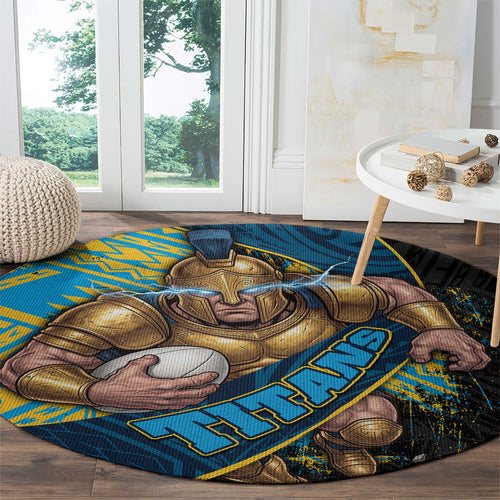 Gold Coast Titans Rugby Round Carpet Tribal Polynesian Power Art - Lightning Mascot