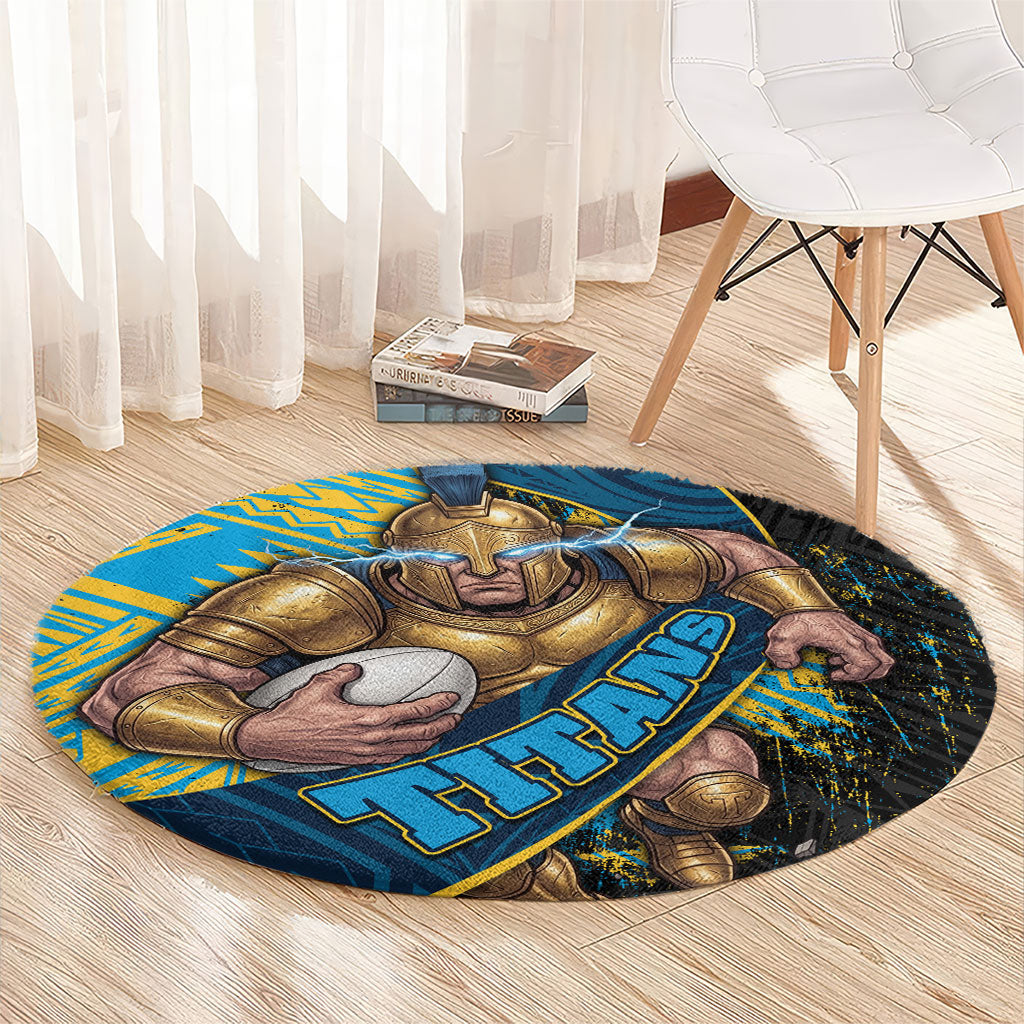Gold Coast Titans Rugby Round Carpet Tribal Polynesian Power Art - Lightning Mascot