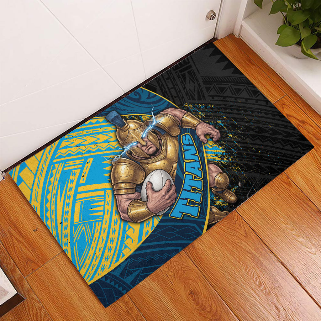 Gold Coast Titans Rugby Rubber Doormat Tribal Polynesian Power Art - Lightning Mascot