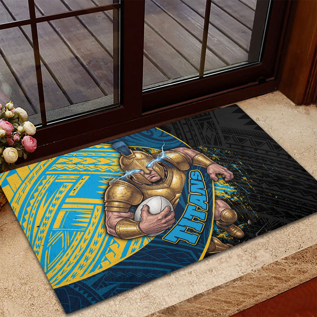 Gold Coast Titans Rugby Rubber Doormat Tribal Polynesian Power Art - Lightning Mascot