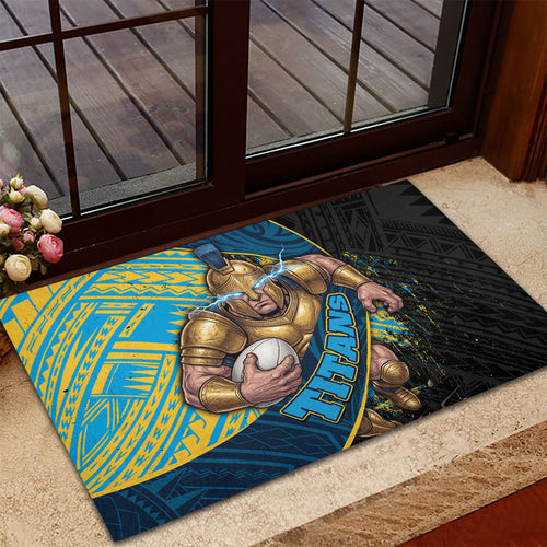 Gold Coast Titans Rugby Rubber Doormat Tribal Polynesian Power Art - Lightning Mascot
