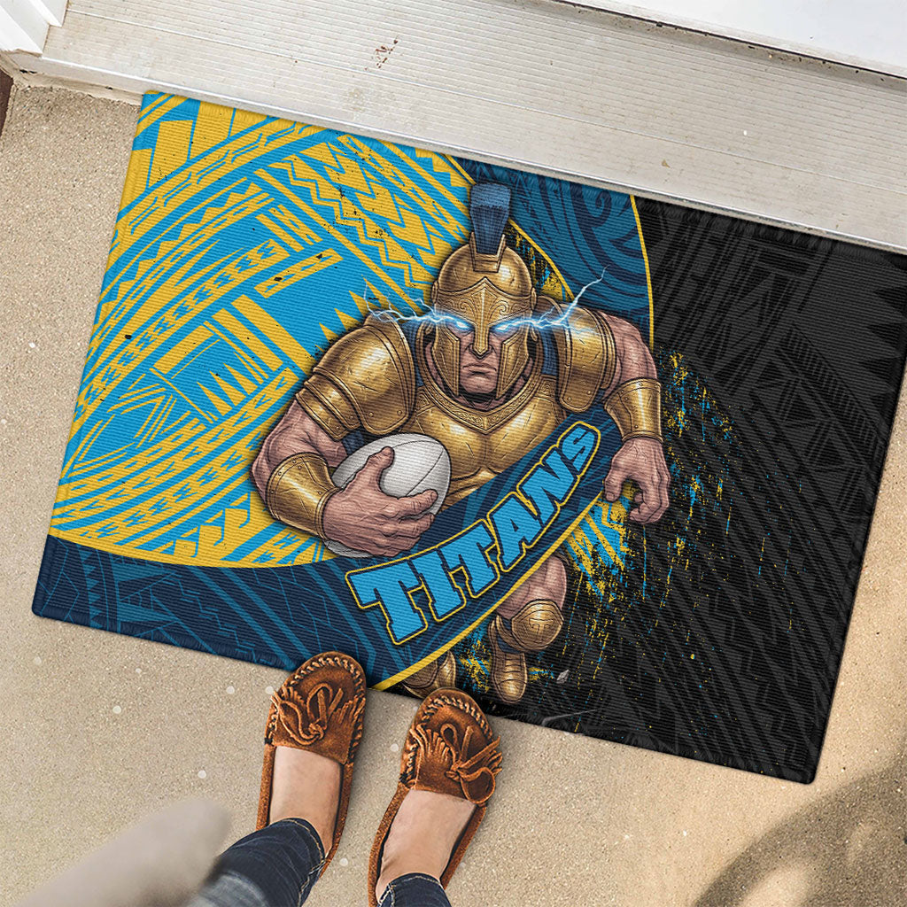 Gold Coast Titans Rugby Rubber Doormat Tribal Polynesian Power Art - Lightning Mascot