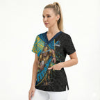 Gold Coast Titans Rugby Scrub Top Tribal Polynesian Power Art - Lightning Mascot