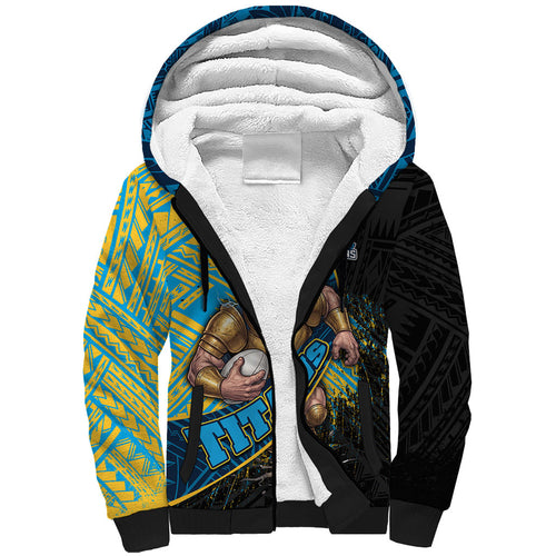 Gold Coast Titans Rugby Sherpa Hoodie Tribal Polynesian Power Art - Lightning Mascot