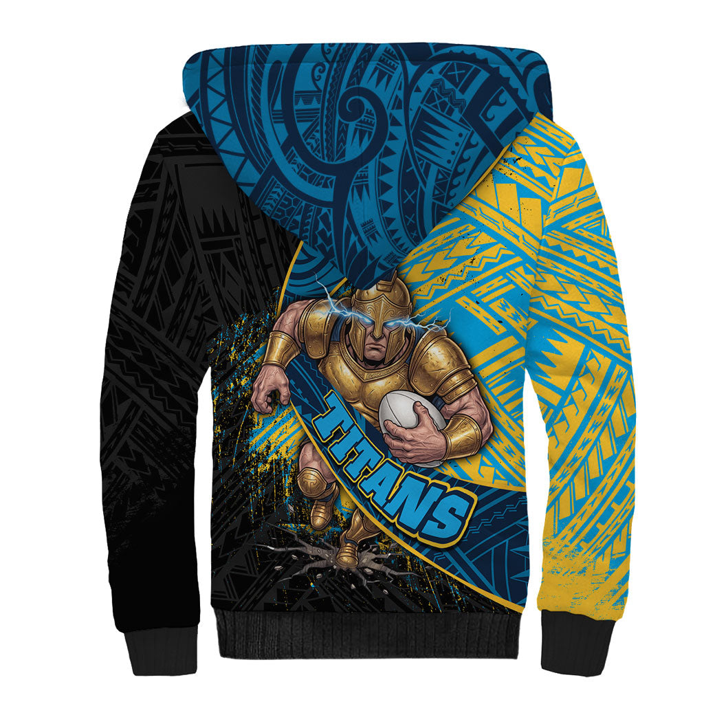 Gold Coast Titans Rugby Sherpa Hoodie Tribal Polynesian Power Art - Lightning Mascot