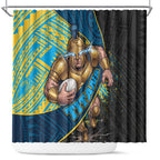 Gold Coast Titans Rugby Shower Curtain Tribal Polynesian Power Art - Lightning Mascot