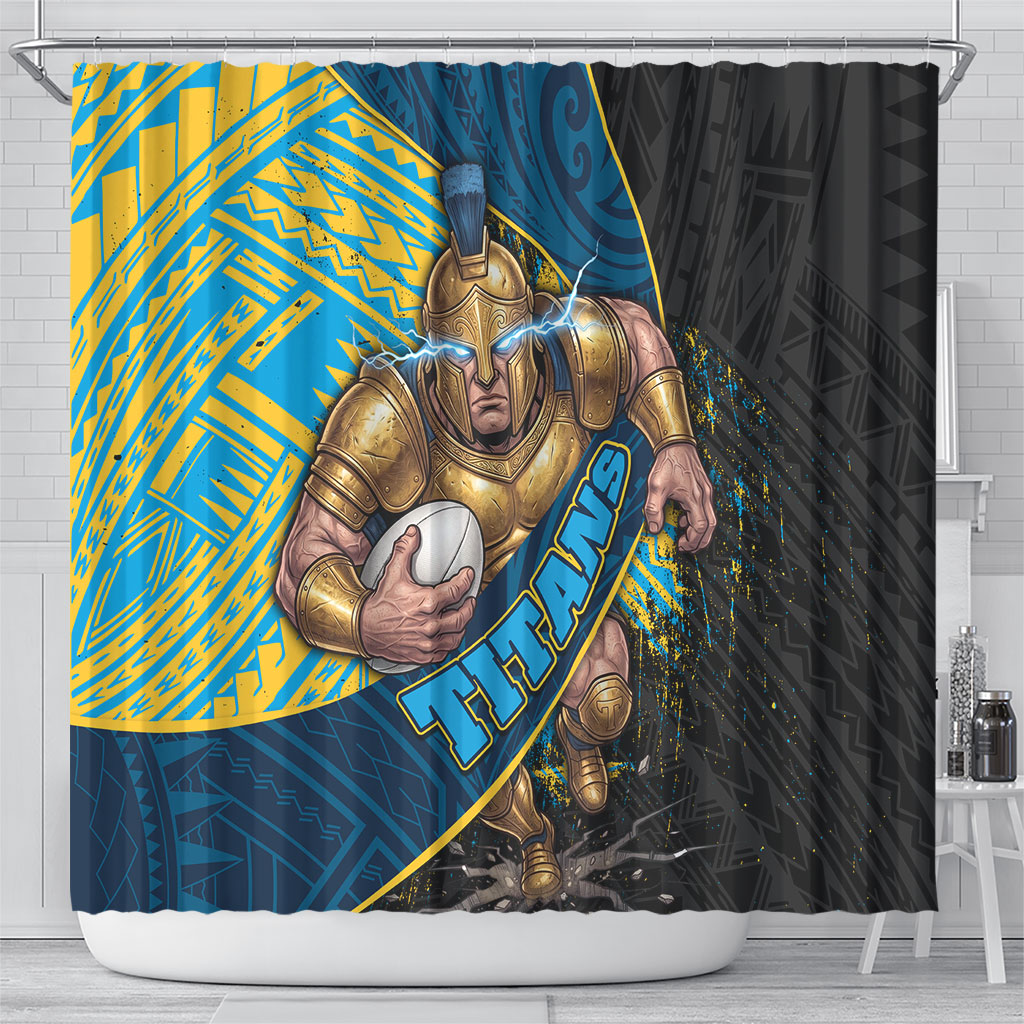 Gold Coast Titans Rugby Shower Curtain Tribal Polynesian Power Art - Lightning Mascot