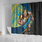 Gold Coast Titans Rugby Shower Curtain Tribal Polynesian Power Art - Lightning Mascot