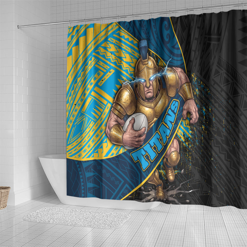 Gold Coast Titans Rugby Shower Curtain Tribal Polynesian Power Art - Lightning Mascot