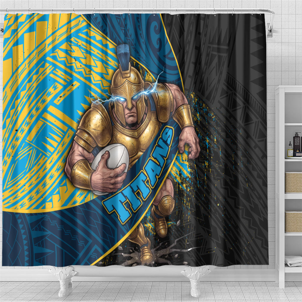 Gold Coast Titans Rugby Shower Curtain Tribal Polynesian Power Art - Lightning Mascot