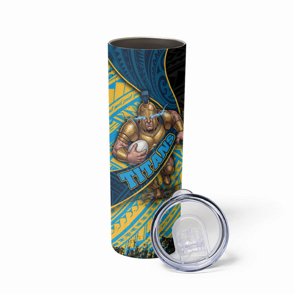 Gold Coast Titans Rugby Skinny Tumbler Tribal Polynesian Power Art - Lightning Mascot