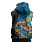 Gold Coast Titans Rugby Sleeveless Hoodie Tribal Polynesian Power Art - Lightning Mascot