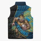 Gold Coast Titans Rugby Sleeveless Puffer Jacket Tribal Polynesian Power Art - Lightning Mascot