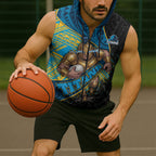 Gold Coast Titans Rugby Sleeveless Zip Hoodie Tribal Polynesian Power Art - Lightning Mascot