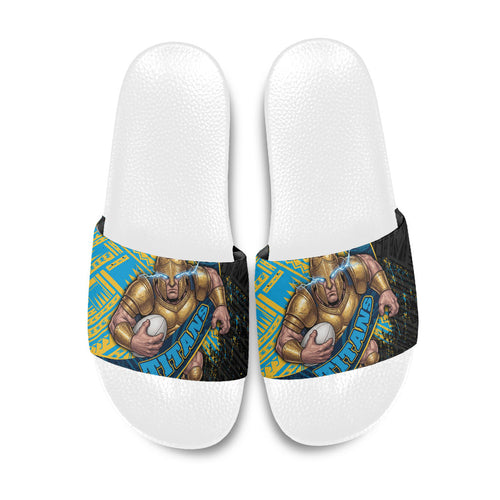 Gold Coast Titans Rugby Slide Sandals Tribal Polynesian Power Art - Lightning Mascot