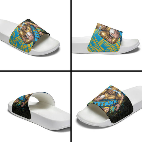 Gold Coast Titans Rugby Slide Sandals Tribal Polynesian Power Art - Lightning Mascot