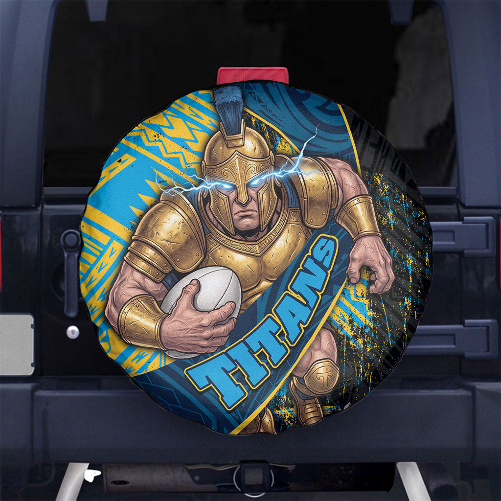 Gold Coast Titans Rugby Spare Tire Cover Tribal Polynesian Power Art - Lightning Mascot