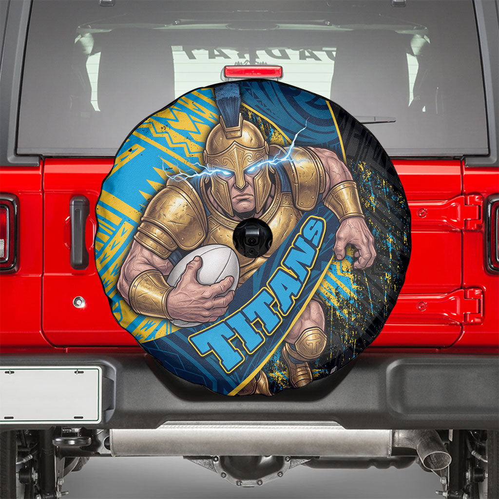 Gold Coast Titans Rugby Spare Tire Cover Tribal Polynesian Power Art - Lightning Mascot