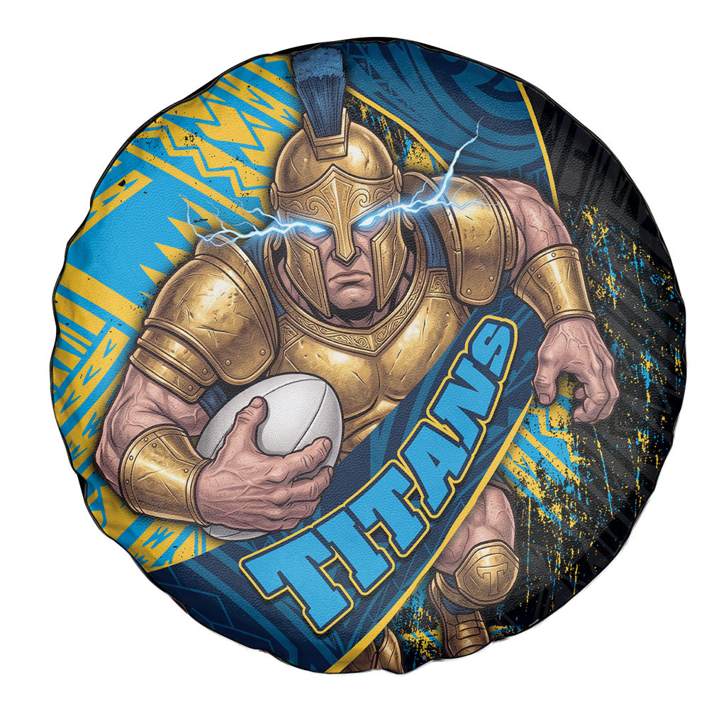 Gold Coast Titans Rugby Spare Tire Cover Tribal Polynesian Power Art - Lightning Mascot