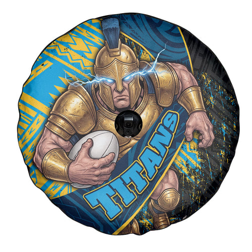 Gold Coast Titans Rugby Spare Tire Cover Tribal Polynesian Power Art - Lightning Mascot