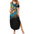 Gold Coast Titans Rugby Summer Maxi Dress Tribal Polynesian Power Art - Lightning Mascot