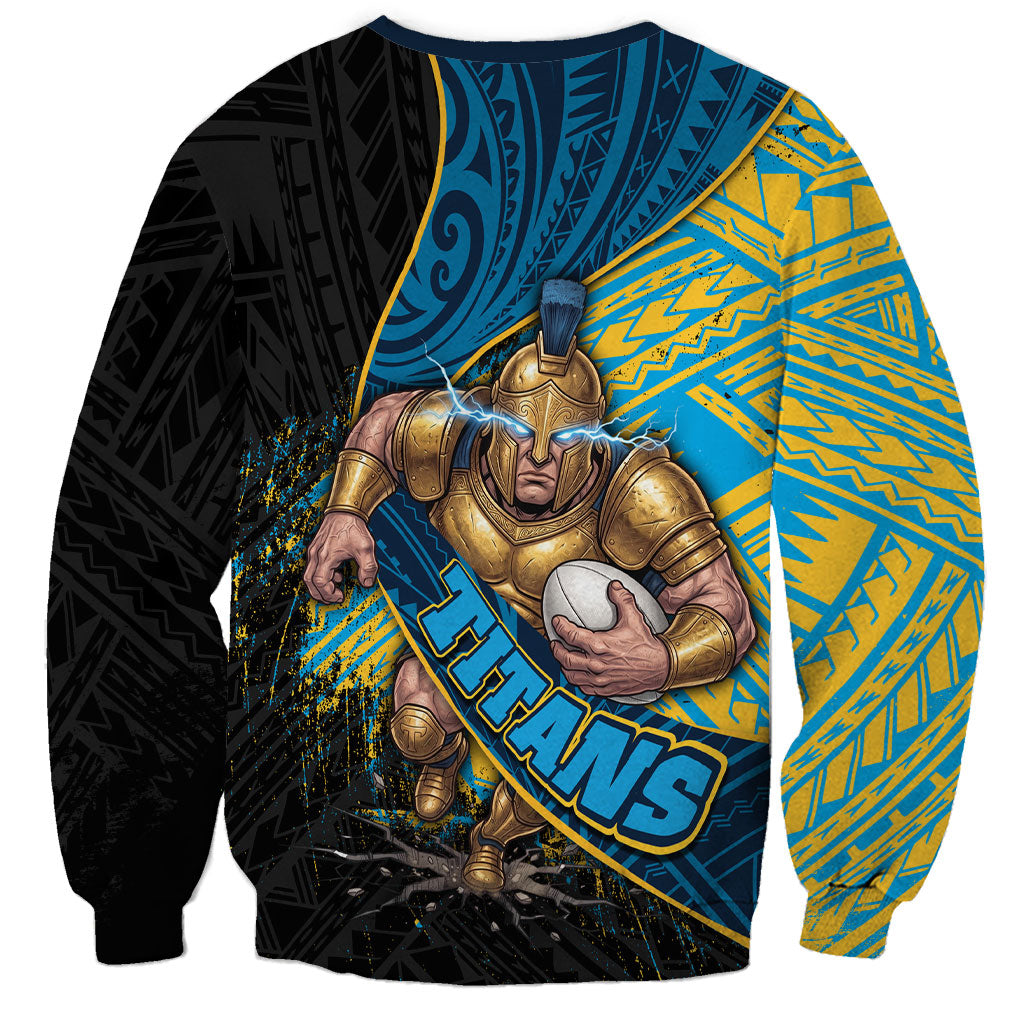 Gold Coast Titans Rugby Sweatshirt Tribal Polynesian Power Art - Lightning Mascot