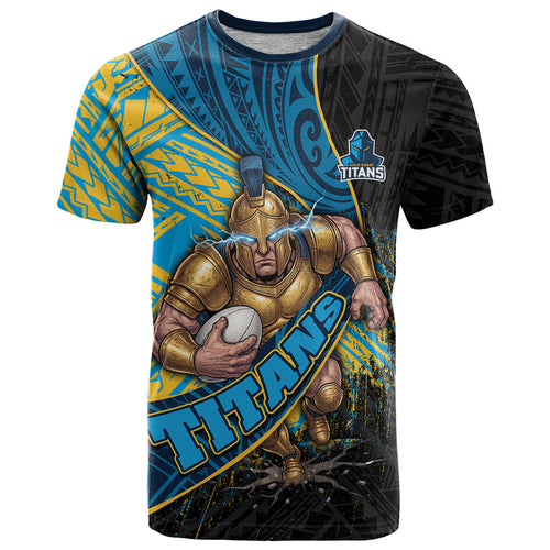 Gold Coast Titans Rugby T Shirt Tribal Polynesian Power Art - Lightning Mascot